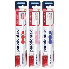 Зубная щетка Parodontax Gums & Teeth Сlassic Extra Soft, красный/розовый/синий, 3 уп.