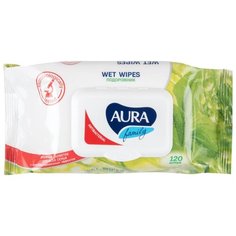 Влажные салфетки Aura Family с экстрактом подорожника, 120 шт.