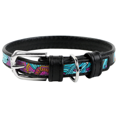 Ошейник WAU DOG Printed Leather 27-36 см лето/черный