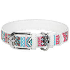 Ошейник WAU DOG Printed Leather 19-25 см этно/белый