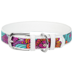 Ошейник WAU DOG Printed Leather 19-25 см лето/белый