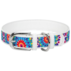 Ошейник WAU DOG Printed Leather 19-25 см цветы/белый