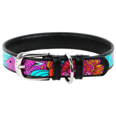 Ошейник WAU DOG Printed Leather 21-29 см лето/черный