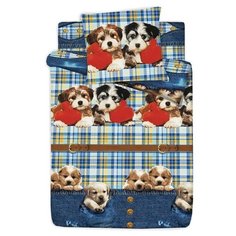 Постельное белье 1.5-спальное BRAVO kids dreams Щенки, поплин, 70 х 70 см синий