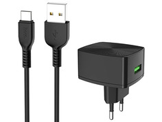 Зарядное устройство Hoco C70A USB 3A Cutting-Edge + Type-C Black