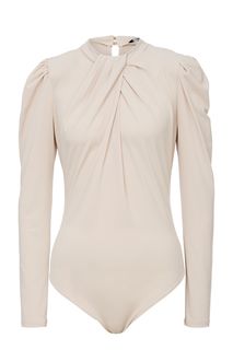 Блуза-боди бежевого цвета с оборками на рукавах Mondigo