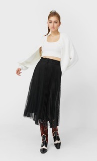 Stradivarius Юбка С Плиссировкой И Вышивкой Плюмети Женская Коллекция Черный Xs