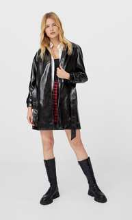 Stradivarius Лакированный Тренч Женская Коллекция Черный M