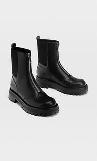 Stradivarius Ботильоны На Плоской Рифленой Подошве И С Молнией Женская Коллекция Черный 38