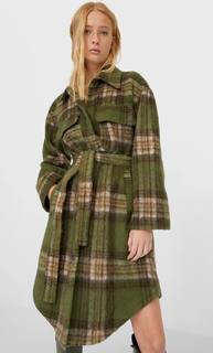 Stradivarius Удлиненное Пальто С Поясом Женская Коллекция Хаки L