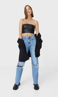 Stradivarius Топ-Бандо Из Искусственной Кожи Женская Коллекция Черный Xs