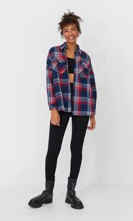 Stradivarius Куртка Рубашечного Кроя В Клетку Женская Коллекция Морской Синий M
