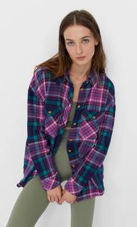 Stradivarius Куртка Рубашечного Кроя В Клетку Женская Коллекция Multicolor L