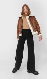 Stradivarius Двусторонняя Куртка-Авиатор Женская Коллекция Коричневый M