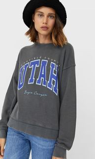 Stradivarius Толстовка С Эффектом Потертости И Принтом Женская Коллекция Черный L