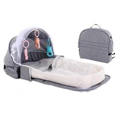 Мобильная детская кроватка-сумка Baziator для путешествий, серая