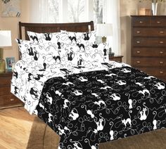 Простыня 195х220 "Котофей 1" черного цвета 2-спальная (100% Хлопок) Пекс Дизайн