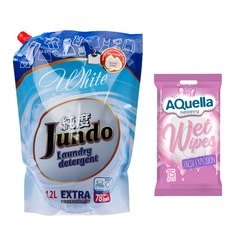 Гель д/белого белья Jundo White 1,2 л + AQUELLA Влажные салфетки антибактериальные 15шт