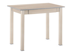 Кухонный стол прямая ножка с ящиком Выбеленная береза (массив)/Шимо светлый (ЛДСП) Боровичи