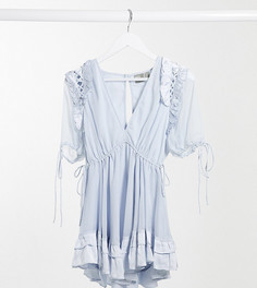 Нежно-голубое платье мини с атласными оборками и завязками ASOS DESIGN Petite-Синий