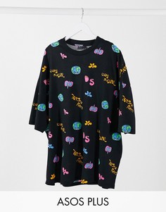 Oversized-футболка с принтом логотипа ASOS Day Social Plus-Черный