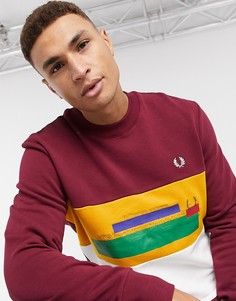Бордовый свитшот в стиле колор блок Fred Perry-Красный