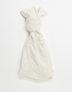 Кремовый вязаный шарф с узором «косичка» Pieces-Серый