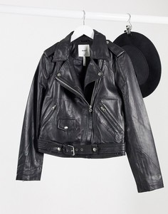Черная байкерская куртка из кожи Object-Черный