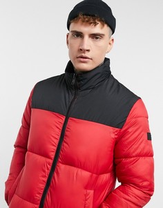 Красный пуховик в стиле колор-блок Jack & Jones Originals