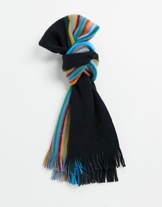 Черный двусторонний шерстяной шарф с полосками по краю Paul Smith