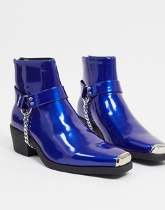 Синие ботинки челси из искусственной кожи с отделкой из металла ASOS DESIGN-Розовый