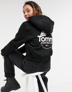 Укороченный худи черного цвета на молнии с логотипом Tommy Jeans-Черный