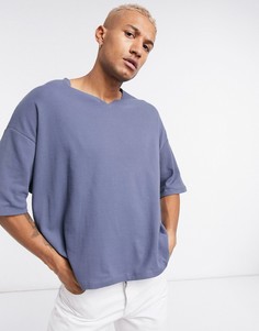 Черная oversized-футболка из вафельного трикотажа с вырезом из вафельного трикотажа ASOS DESIGN-Серый