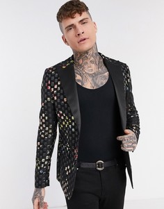 Узкий пиджак с эффектом металлик Devils Advocate-Черный