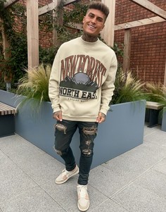 Oversized-свитшот с надписью ASOS DESIGN-Бежевый