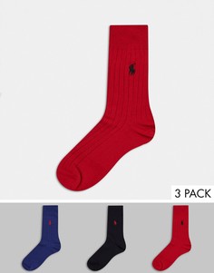 Черные/темно-синие/красные носки из мерсеризованного хлопка в рубчик Polo Ralph Lauren-Черный