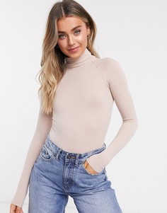 Боди розового цвета с высоким воротником Free People Smls-Розовый