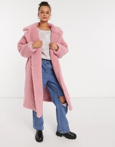 Розовое пальто из искусственного меха Monki-Розовый