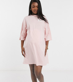 Эксклюзивное розовое платье-футболка в стиле oversized с надписью «Baby» ASOS DESIGN Maternity-Розовый
