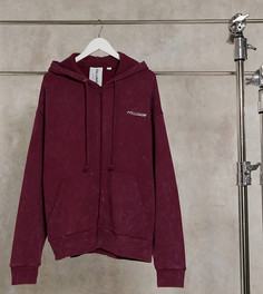Oversized-худи на молнии коричневого цвета с эффектом кислотной стирки COLLUSION Unisex-Коричневый
