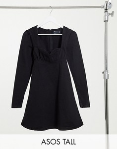 Черное джинсовое платье в стиле бэби-долл ASOS DESIGN Tall-Черный