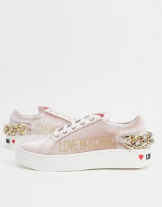 Розовые кроссовки с цепочкой Love Moschino-Розовый