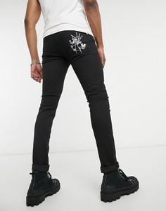 Черные джинсы скинни с принтом на заднем кармане Le Breve-Черный