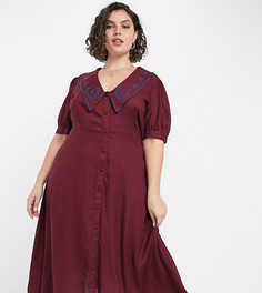 Чайное платье миди рыжего цвета на пуговицах с вышивкой и круглым воротником ASOS DESIGN Curve-Красный