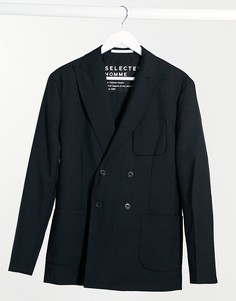 Черный двубортный пиджак Selected Homme