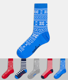 Набор из 5 пар новогодних носков с принтом синего/красного/зеленого цветов в коробке Penguin-Мульти