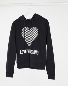 Черное худи с принтом в виде сердца и шахматным узором Love Moschino-Черный
