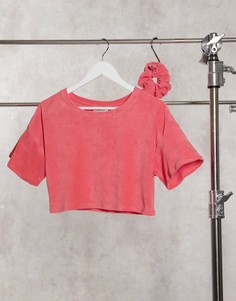 Короткая махровая футболка для дома розового цвета c резинкой для волос от комплекта ASOS DESIGN-Розовый
