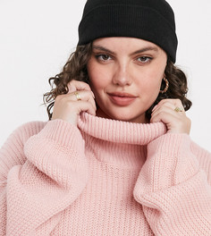 Розовое трикотажное платье-джемпер в стиле oversized с отворачивающимся воротом In The Style Plus x Billie Faiers-Розовый