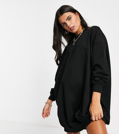 Черное платье-свитшот в стиле oversize ASOS DESIGN Petite-Черный